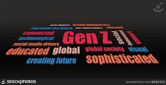 generation z characteristics words abstract vector dark horizontal background