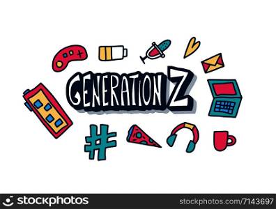 Generation z emblem isolated on white background. Text with digital symbols. Vector concept illustration.