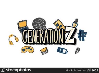 Generation z emblem. Text with digital symbols. Vector concept illustration.