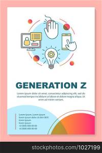 Generation Z poster template layout. Homelanders. Banner, booklet, leaflet print design, linear icons. Modern age group. Modern gen goals. Vector brochure page layout for magazines, advertising flyers