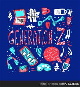 Generation z poster. Text with digital symbols. Vector concept illustration.