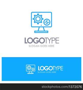 Generator, Monitor, Screen, Setting, Gear, Money Blue outLine Logo with place for tagline