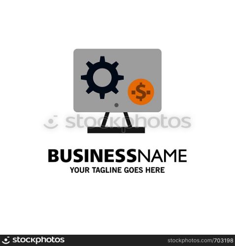Generator, Monitor, Screen, Setting, Gear, Money Business Logo Template. Flat Color