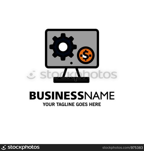 Generator, Monitor, Screen, Setting, Gear, Money Business Logo Template. Flat Color