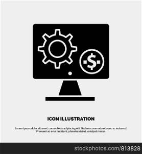 Generator, Monitor, Screen, Setting, Gear, Money solid Glyph Icon vector