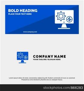 Generator, Monitor, Screen, Setting, Gear, Money SOlid Icon Website Banner and Business Logo Template