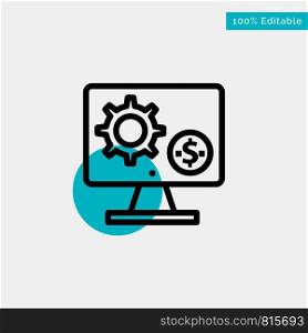 Generator, Monitor, Screen, Setting, Gear, Money turquoise highlight circle point Vector icon