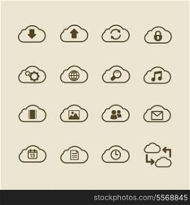Generic cloud computing iconset, contour flat isolated vector illustration