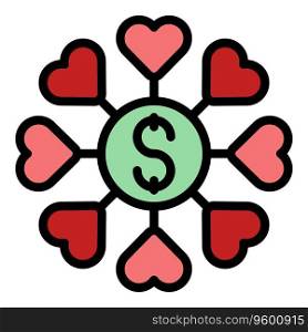 Generosity money flower icon outline vector. Heart love. Person volunteer color flat. Generosity money flower icon vector flat
