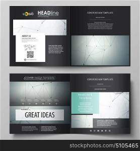 Genetic and chemical compounds. Atom, DNA and neurons. Chemistry, science concept. Geometric background. Business templates for square design bi fold brochure, flyer. Leaflet cover, vector layout.. Business templates for square design bi fold brochure, magazine, flyer, booklet or annual report. Leaflet cover, abstract flat layout, easy editable vector. Genetic and chemical compounds. Atom, DNA and neurons. Medicine, chemistry, science or technology concept. Geometric background.