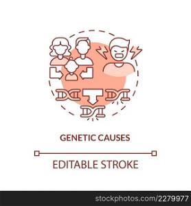 Genetic causes red concept icon. Inherited illness. Conduct disorder causes abstract idea thin line illustration. Isolated outline drawing. Editable stroke. Arial, Myriad Pro-Bold fonts used. Genetic causes red concept icon
