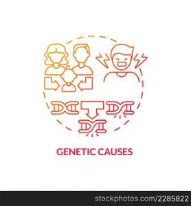 Genetic causes red gradient concept icon. Inherited illness. Mental issue. Conduct disorder causes abstract idea thin line illustration. Isolated outline drawing. Myriad Pro-Bold fonts used. Genetic causes red gradient concept icon