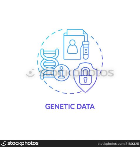 Genetic data blue gradient concept icon. Personal medical data. Information safety abstract idea thin line illustration. Isolated outline drawing. Roboto-Medium, Myriad Pro-Bold fonts used. Genetic data blue gradient concept icon