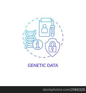Genetic data blue gradient concept icon. Personal medical data. Information safety abstract idea thin line illustration. Isolated outline drawing. Roboto-Medium, Myriad Pro-Bold fonts used. Genetic data blue gradient concept icon