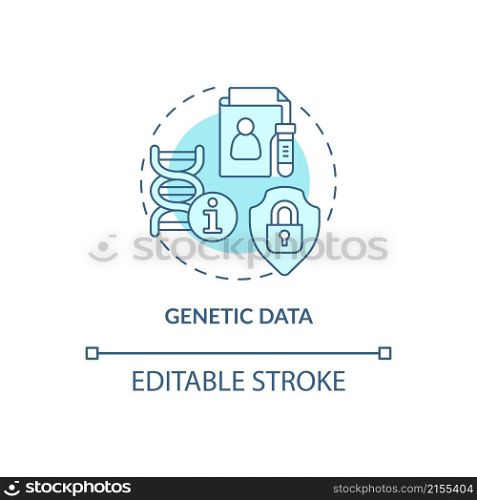 Genetic data turquoise concept icon. Personal data protection. Safety abstract idea thin line illustration. Isolated outline drawing. Editable stroke. Roboto-Medium, Myriad Pro-Bold fonts used. Genetic data turquoise concept icon