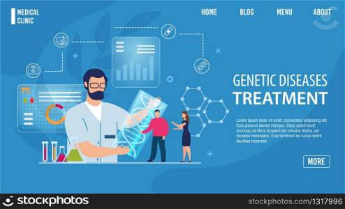 Genetic Disease Treatment Online Service Flat Landing Page Trendy Design. Physical Disorders Prevention, Early Determination, Prognosis. Sickness Research Order. Vector Cartoon Illustration. Genetic Disease Treatment Service Landing Page