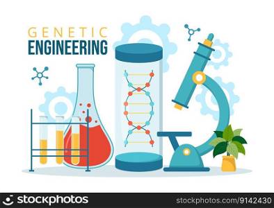Genetic Engineering and DNA Modifications Illustration with Genetics Research or Experiment Scientists in Flat Cartoon Hand Drawn Templates