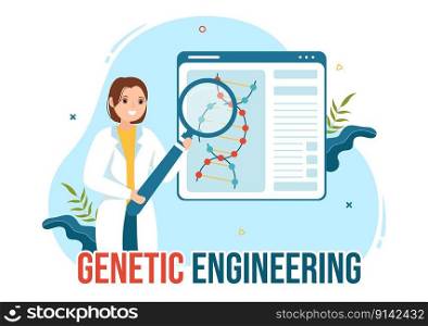 Genetic Engineering and DNA Modifications Illustration with Genetics Research or Experiment Scientists in Flat Cartoon Hand Drawn Templates
