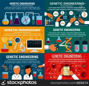 Genetic engineering banner set. Flat illustration of genetic engineering vector banner set for web design. Genetic engineering banner set, flat style