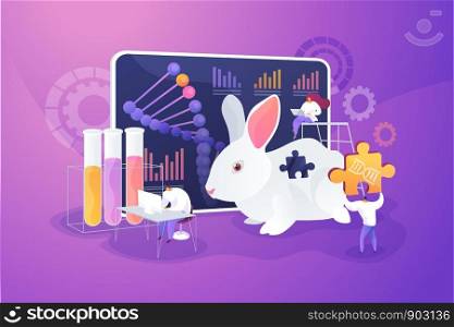 Genetic engineering. Biological research. Genetically modified animals, Genetically modified animal experiments, animals with genes knocked out concept. Vector isolated concept creative illustration. Genetically modified animals concept vector illustration