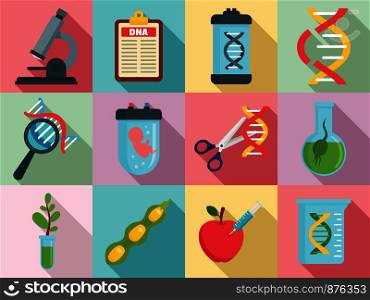 Genetic engineering icons set. Flat set of genetic engineering vector icons for web design. Genetic engineering icons set, flat style