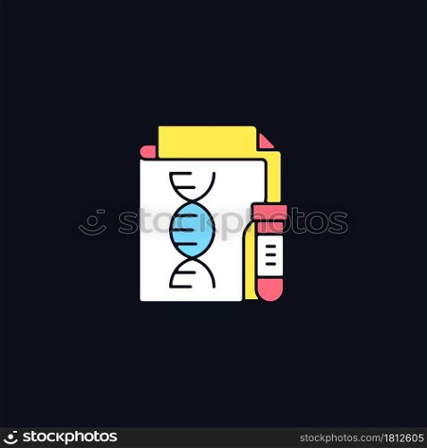 Genetic information privacy RGB color icon for dark theme. Protection against genetic discrimination. Isolated vector illustration on night mode background. Simple filled line drawing on black. Genetic information privacy RGB color icon for dark theme