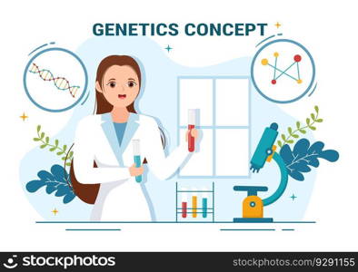 Genetic Science Concept Vector Illustration with DNA Molecule Structure and Science Technology in Healthcare Flat Cartoon Hand Drawn Templates