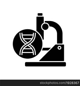 Genetic trials black glyph icon. Genetic conditions treatment. Revealing mutations in genes. Disease prevention. Chromosomal tests. Silhouette symbol on white space. Vector isolated illustration. Genetic trials black glyph icon