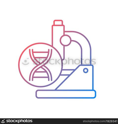 Genetic trials gradient linear vector icon. Genetic conditions treatment. Reveal mutations in genes. DNA studies. Thin line color symbol. Modern style pictogram. Vector isolated outline drawing. Genetic trials gradient linear vector icon