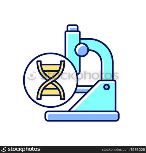 Genetic trials RGB color icon. Genetic conditions treatment. Revealing mutations in genes. DNA studies. Disease prevention. Chromosomal tests. Isolated vector illustration. Simple filled line drawing. Genetic trials RGB color icon