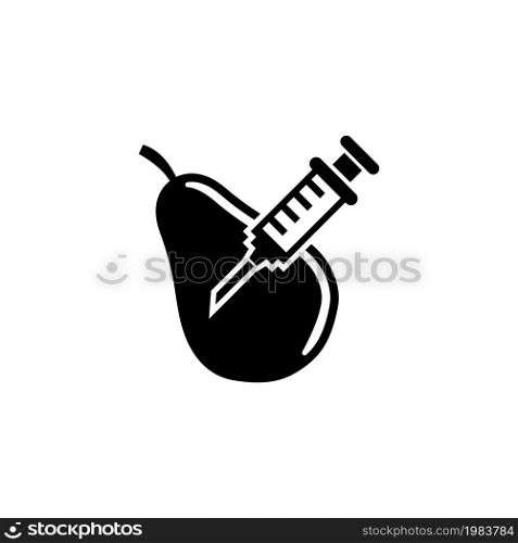Genetically Modified Pear, GMO Fruit. Flat Vector Icon illustration. Simple black symbol on white background. Genetically Modified Pear, GMO Fruit sign design template for web and mobile UI element. Genetically Modified Pear, GMO Fruit Flat Vector Icon