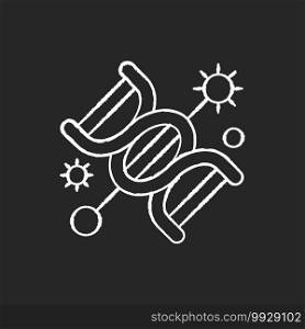 Genetics chalk white icon on black background. Biotechnology research. DNA data analysis. Genetic engineering. Evolution and mutation experiment. Isolated vector chalkboard illustration. Genetics chalk white icon on black background