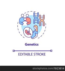 Genetics concept icon. ADHD cause abstract idea thin line illustration. Inheritance from parents. Risk factor in condition development. Vector isolated outline color drawing. Editable stroke. Genetics concept icon
