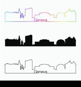 Geneva skyline linear style with rainbow in editable vector file