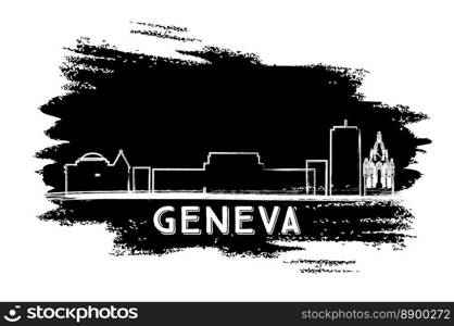 Geneva Skyline Silhouette. Hand Drawn Sketch. Vector Illustration. Business Travel and Tourism Concept with Modern Architecture. Image for Presentation Banner Placard and Web Site.