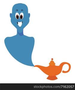 Genie from lamp, illustration, vector on white background.