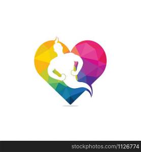 Genie Heart Shape Logo Design. Magic Fantasy genie concept logo.
