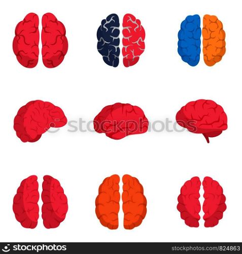 Genius brain icon set. Flat set of genius brain vector icons for web design. Genius brain icon set, flat style