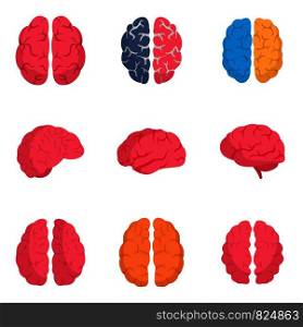 Genius brain icon set. Flat set of genius brain vector icons for web design. Genius brain icon set, flat style