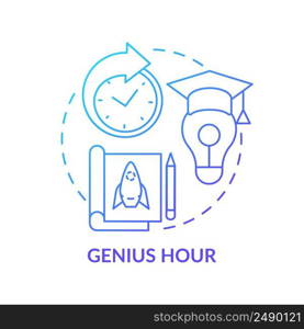 Genius hour blue gradient concept icon. Work upon individual project. Education trend for school abstract idea thin line illustration. Isolated outline drawing. Myriad Pro-Bold font use. Genius hour blue gradient concept icon