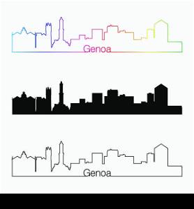Genoa skyline linear style with rainbow in editable vector file