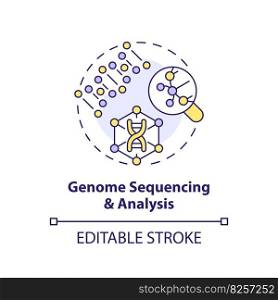 Genome sequencing and analysis concept icon. Identifying inherited diseases with technology. Genomic medicine abstract idea thin line illustration. Isolated outline drawing. Editable stroke. Genome sequencing and analysis concept icon