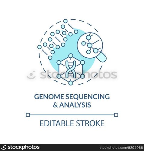 Genome sequencing and analysis turquoise concept icon. Identifying inherited diseases with technology. Genomic medicine abstract idea thin line illustration. Isolated outline drawing. Editable stroke. Genome sequencing and analysis turquoise concept icon