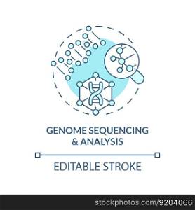 Genome sequencing and analysis turquoise concept icon. Identifying inherited diseases with technology. Genomic medicine abstract idea thin line illustration. Isolated outline drawing. Editable stroke. Genome sequencing and analysis turquoise concept icon