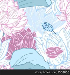 Gentle lotus flowers seamless pattern vector illustration