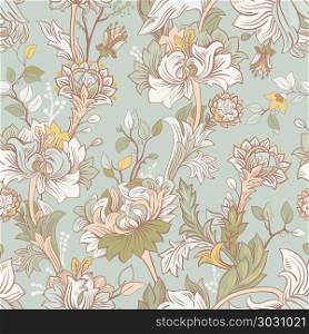 Gentle seamless pattern with large decorative peonies. Vector floral wallpaper