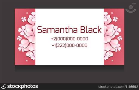 Gentle vector business card templates with paper flowers and place for text for your design