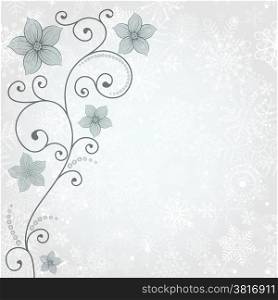 Gentle winter background with snowflakes and floral pattern (vector eps 10)