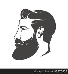 Gentleman head with beard and mustache isolated on white background. Design element for logo, label, emblem, sign. Vector illustration