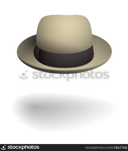 gentleman headdress, hat with round brim in beige. Spring and autumn men clothing. Realistic vector on white background